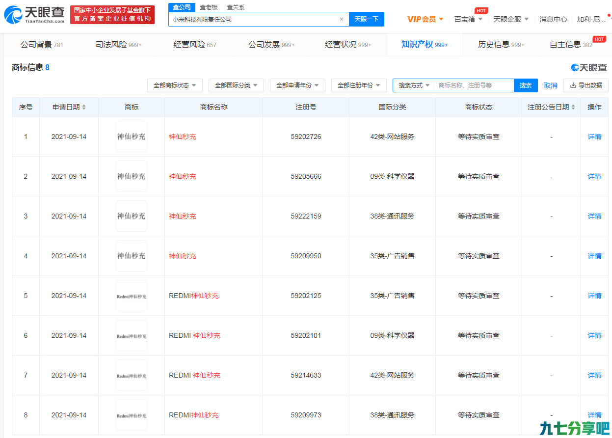 小米申请“神仙秒充”“REDMI神仙秒充”商标被驳回